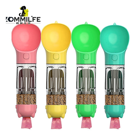 KOMMILIFE Portable Cat Dog Water Bottle Food Feeder Drinker Poop Dispenser 3 In 1 Leak-proof Multifunctional Dog Waterer Bottle - Unbox Gem