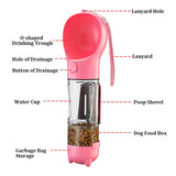 KOMMILIFE Portable Cat Dog Water Bottle Food Feeder Drinker Poop Dispenser 3 In 1 Leak-proof Multifunctional Dog Waterer Bottle - Unbox Gem